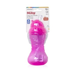 Copo com Canudo de Silicone e Tampa Retrátil 300ml Rosa